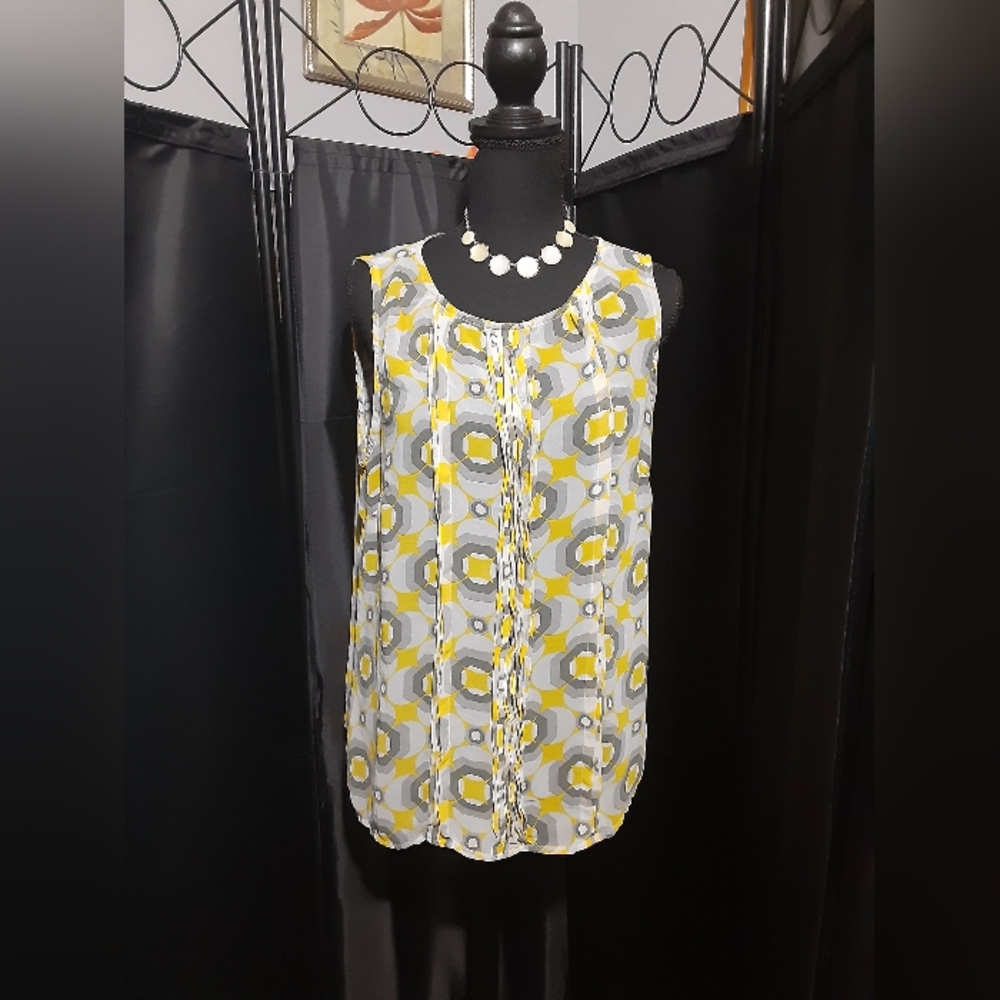 Banana Republic Yellow and Gray Geometric Tank Top Women's Size L Boho